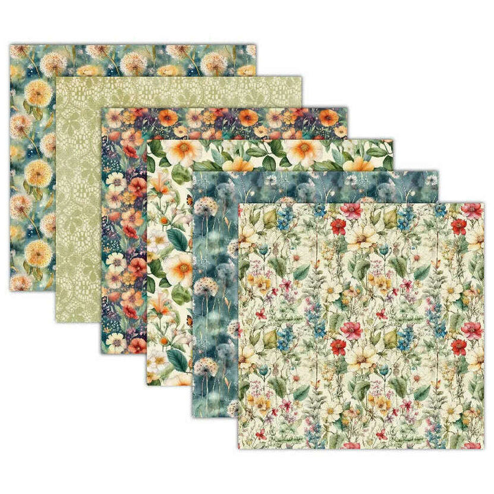 Flower Garden Scrapbook Paper Pack. 12 Sheets of 15.2x15.2cm Heavyweight Paper Pad F07M2-3 AC230701-06
