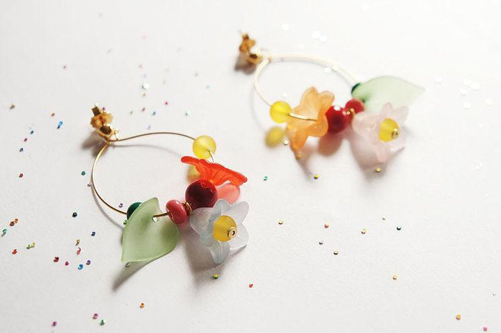 Flowered Hoop Earrings Halloween Brooch by Laliblue - Quirks!