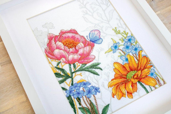 Flowers and Butterfly BU4019L Counted Cross-Stitch Kit