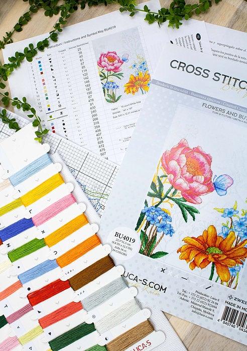 Flowers and Butterfly BU4019L Counted Cross-Stitch Kit