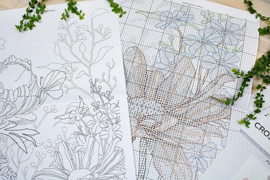 Flowers and Butterfly BU4019L Counted Cross-Stitch Kit