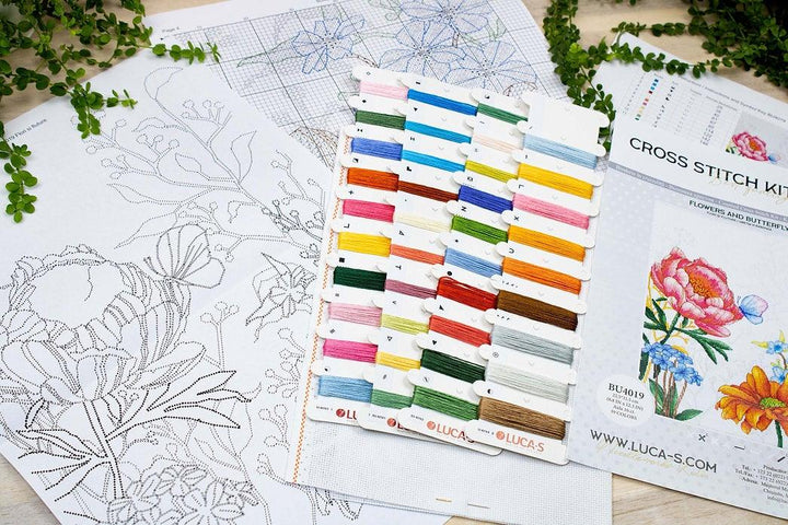 Flowers and Butterfly BU4019L Counted Cross-Stitch Kit