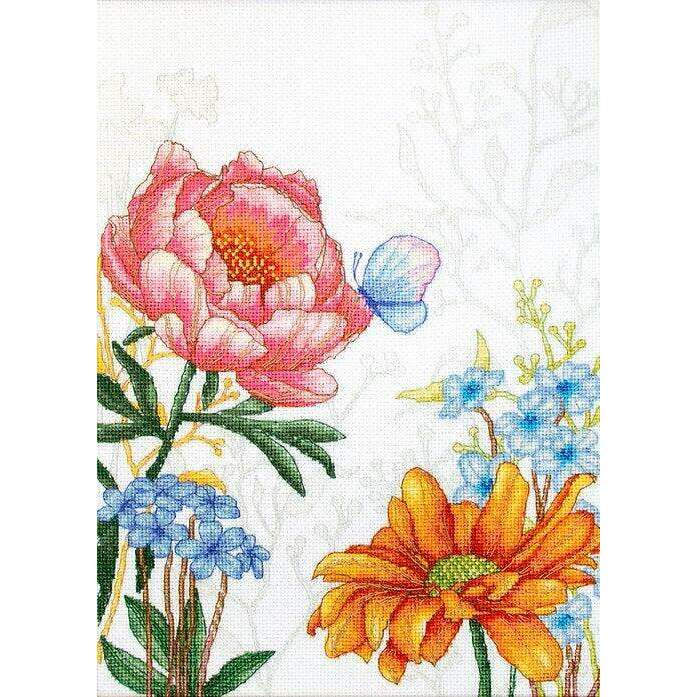 Flowers and Butterfly BU4019L Counted Cross-Stitch Kit