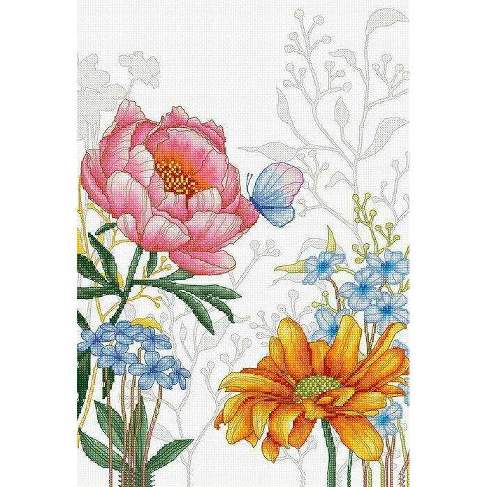 Flowers and Butterfly BU4019L Counted Cross-Stitch Kit