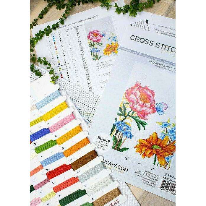 Flowers and Butterfly BU4019L Counted Cross-Stitch Kit