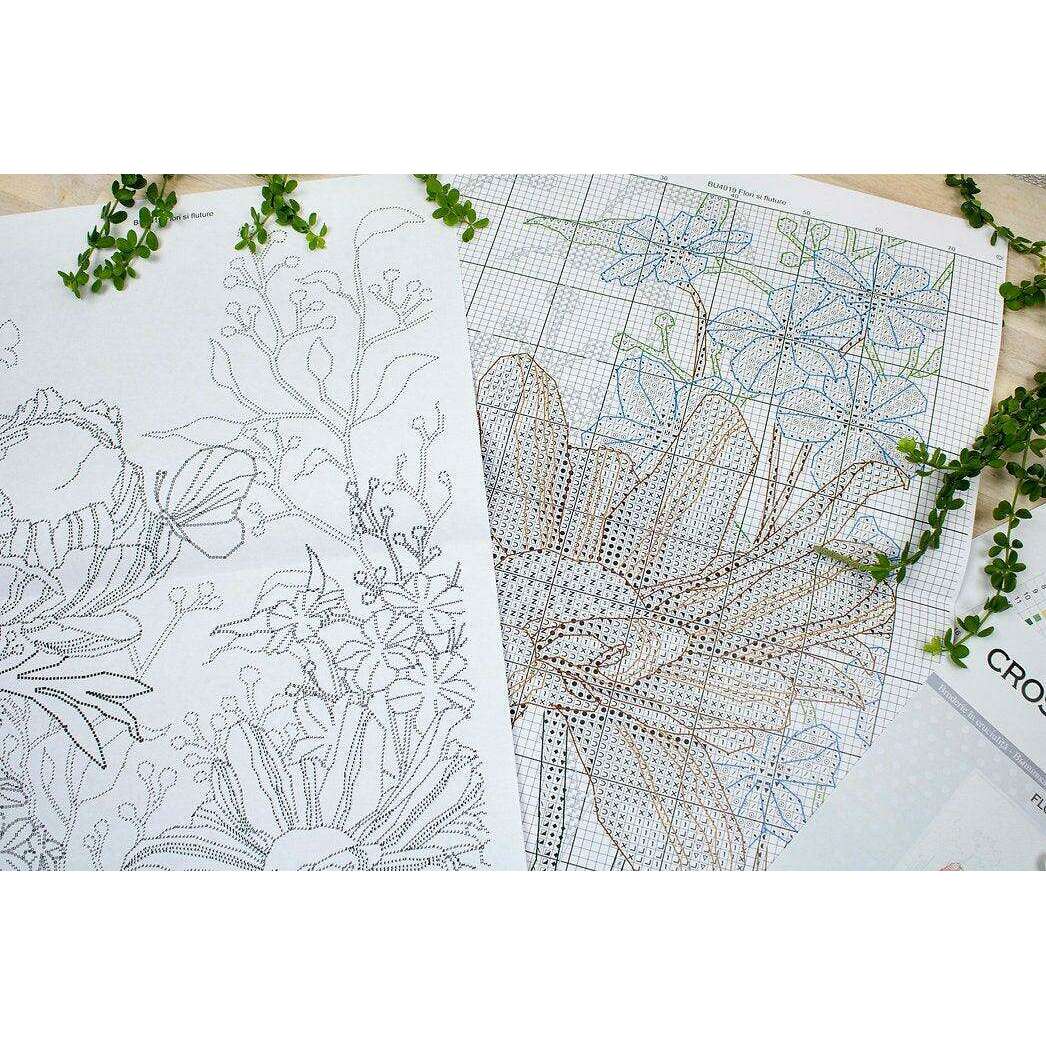 Flowers and Butterfly BU4019L Counted Cross-Stitch Kit