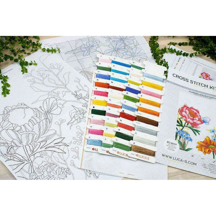 Flowers and Butterfly BU4019L Counted Cross-Stitch Kit