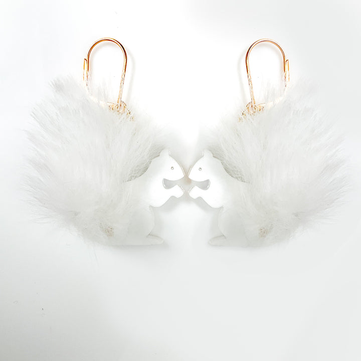 LAST CHANCE! Fluffy Lucky Albino Squirrel Dangle Earrings with Faux Fur