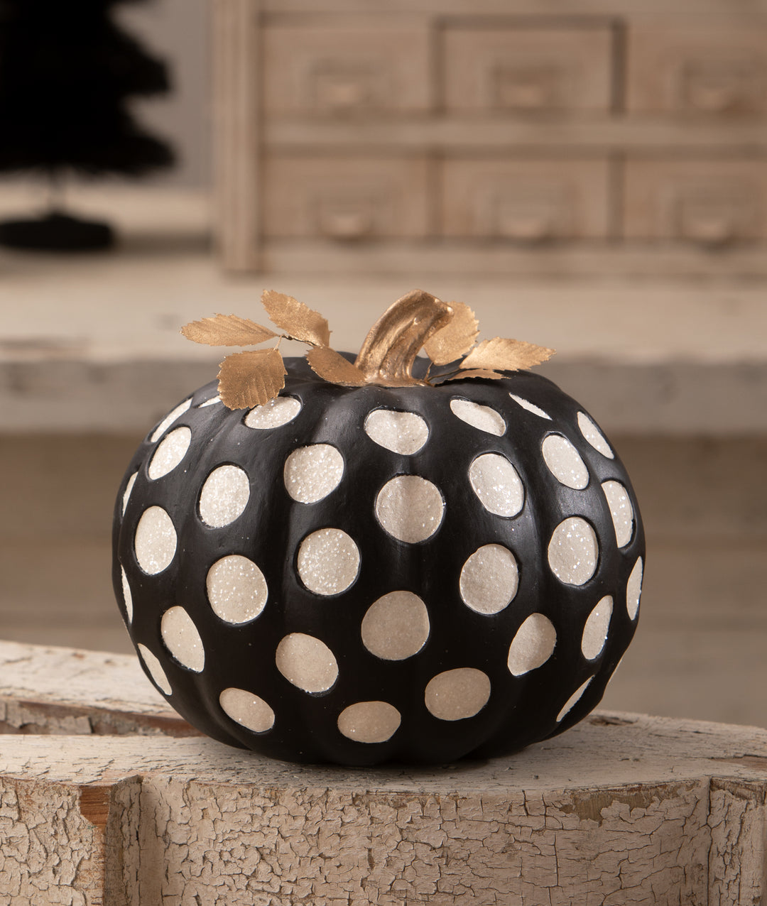 Large Dottie Noir Pumpkin by Bethany Lowe Designs, halloween decor