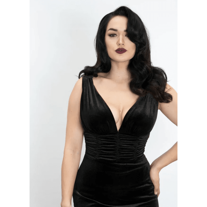 Formal Athena Gown  Dress - Stretch Velvet, Black