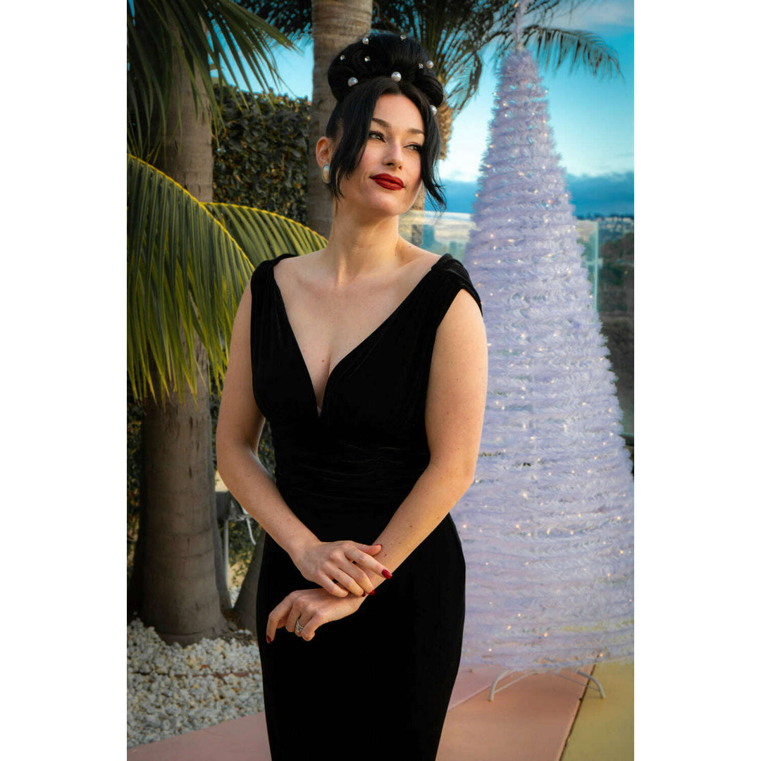 Formal Athena Gown  Dress - Stretch Velvet, Black