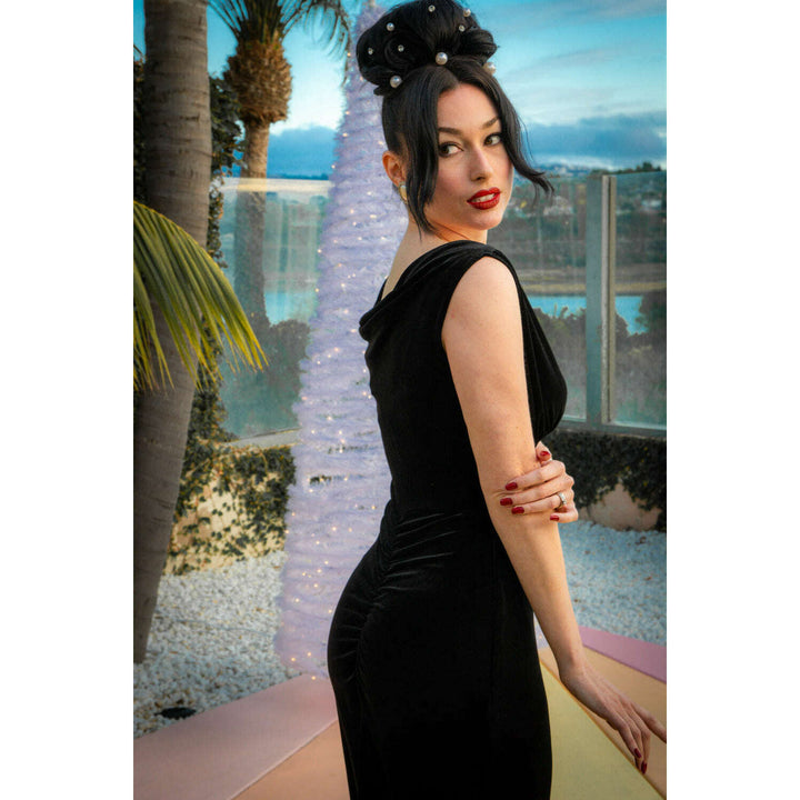 Formal Athena Gown  Dress - Stretch Velvet, Black