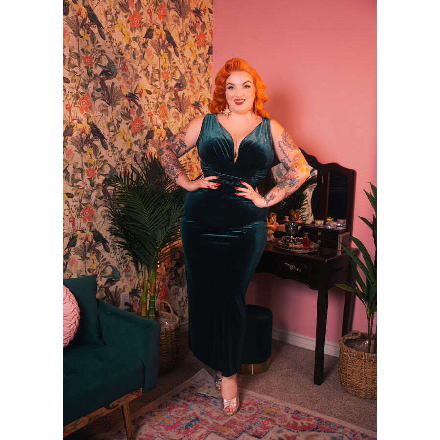 Formal Athena Gown Dress - Stretch Velvet, Hunter Green