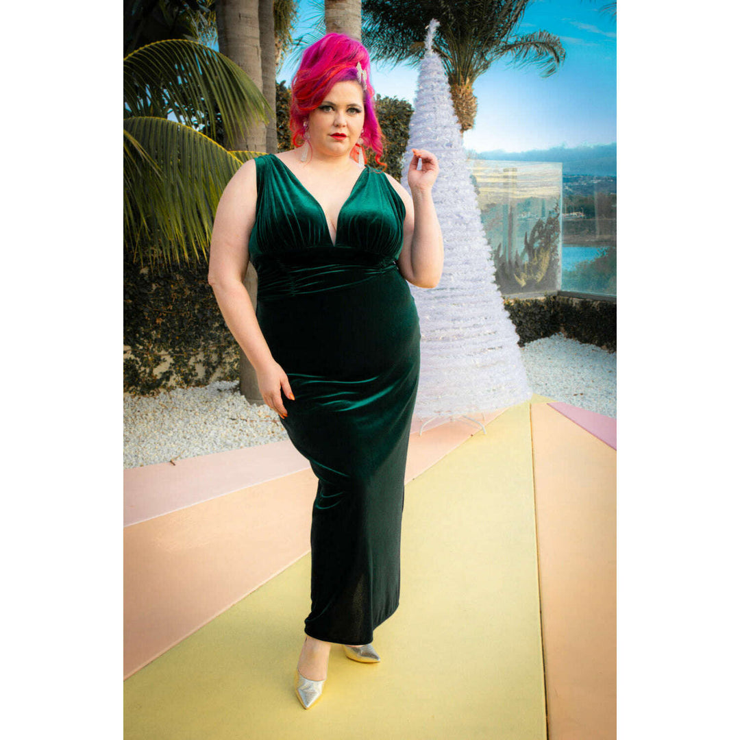 Formal Athena Gown Dress - Stretch Velvet, Hunter Green