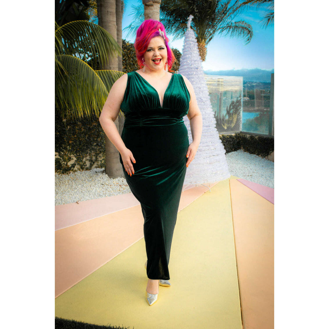 Formal Athena Gown Dress - Stretch Velvet, Hunter Green