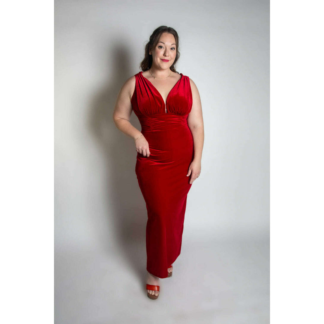 Formal Athena Gown  Dress - Stretch Velvet, Red