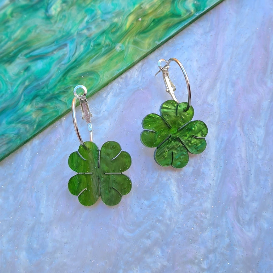 Four Leaf Clover Hoop Dangle Earrings by Cherryloco Jewellery