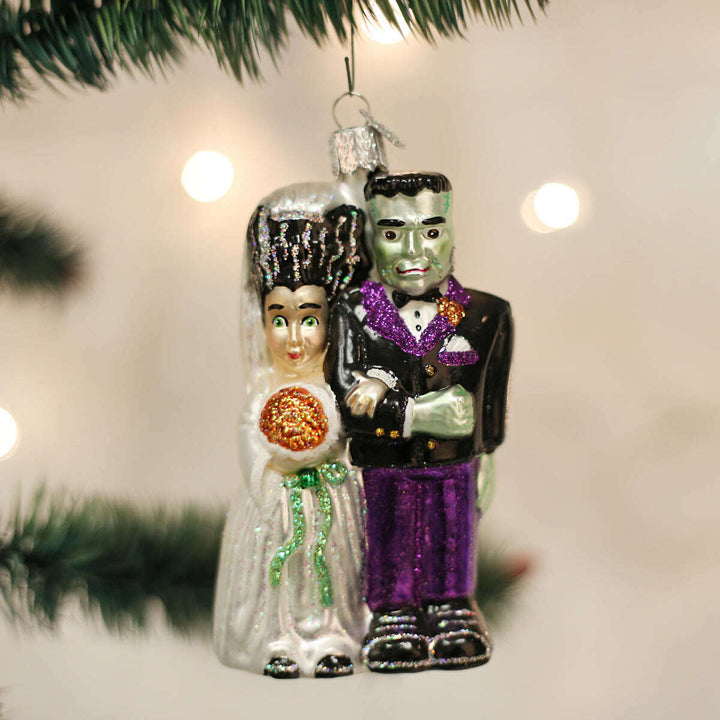 Old World Christmas Frankenstein & Bride Halloween Blown Glass Ornament