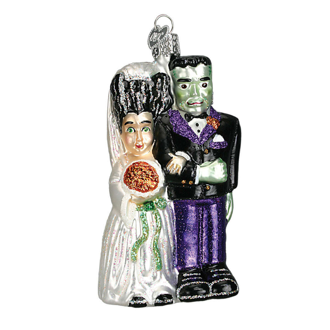 Old World Christmas Frankenstein & Bride Halloween Blown Glass Ornament
