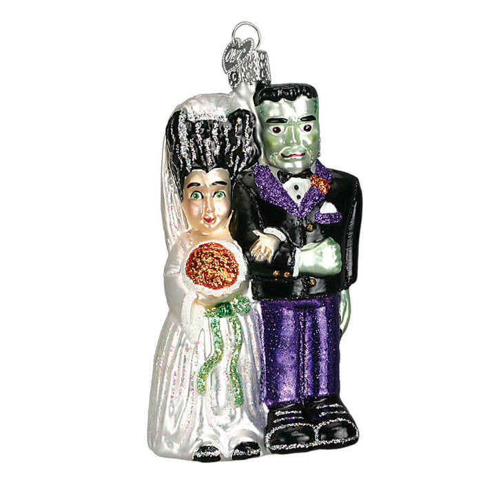 Old World Christmas Frankenstein & Bride Halloween Blown Glass Ornament