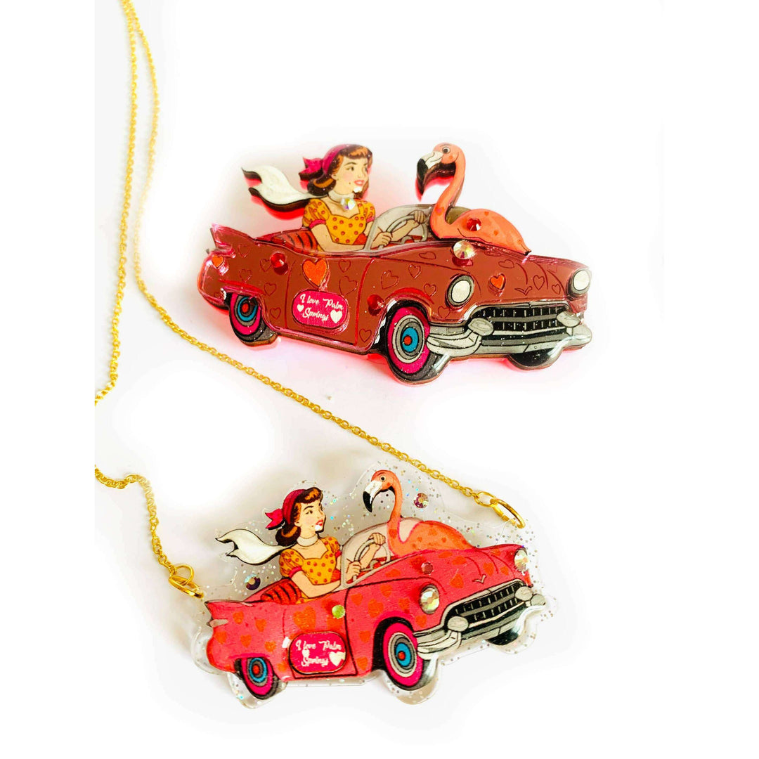 Frankie & the Flamingo Car Brooch by Rosie Rose Parker