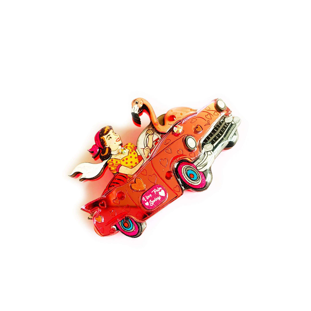 Frankie & the Flamingo Car Brooch by Rosie Rose Parker