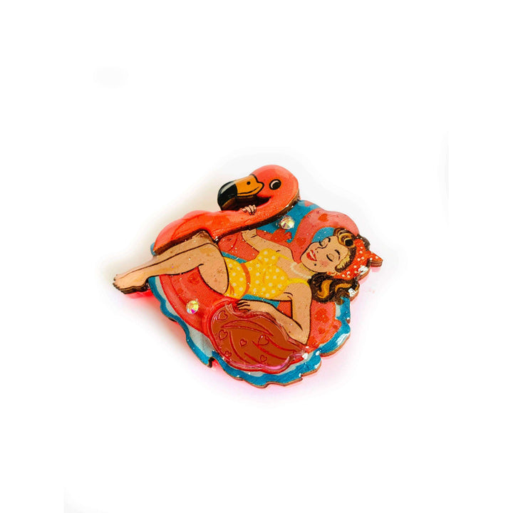 Frankie & the Flamingo Float Brooch by Rosie Rose Parker