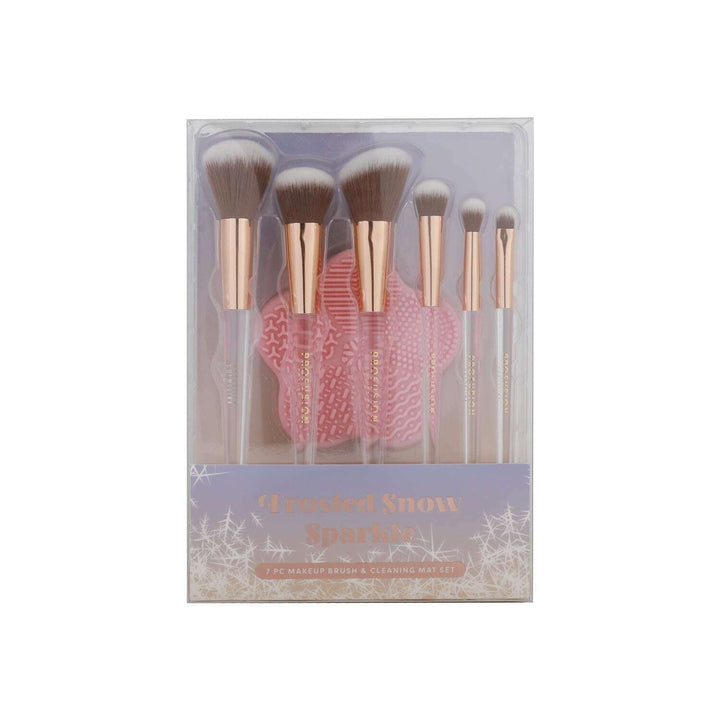 Frosted Snow Sparkle | 7 PC Makeup Brush & Cleaning Mat Set