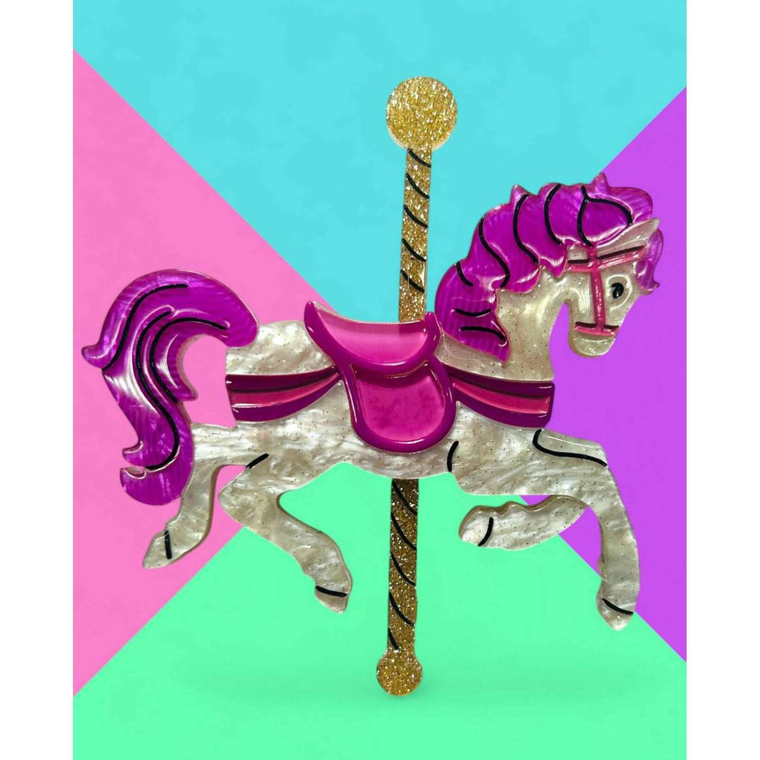 Funfair Carousel Horse Brooch on model