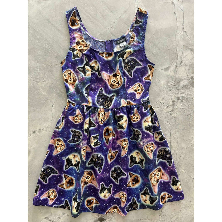 Galaxy Cats Shorter Length Fit & Flare Dress - Small Only