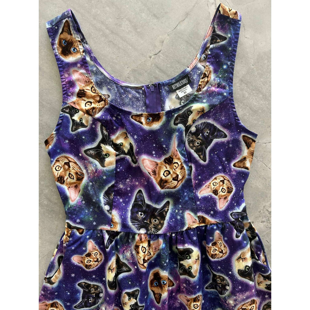 Galaxy Cats Shorter Length Fit & Flare Dress - Small Only