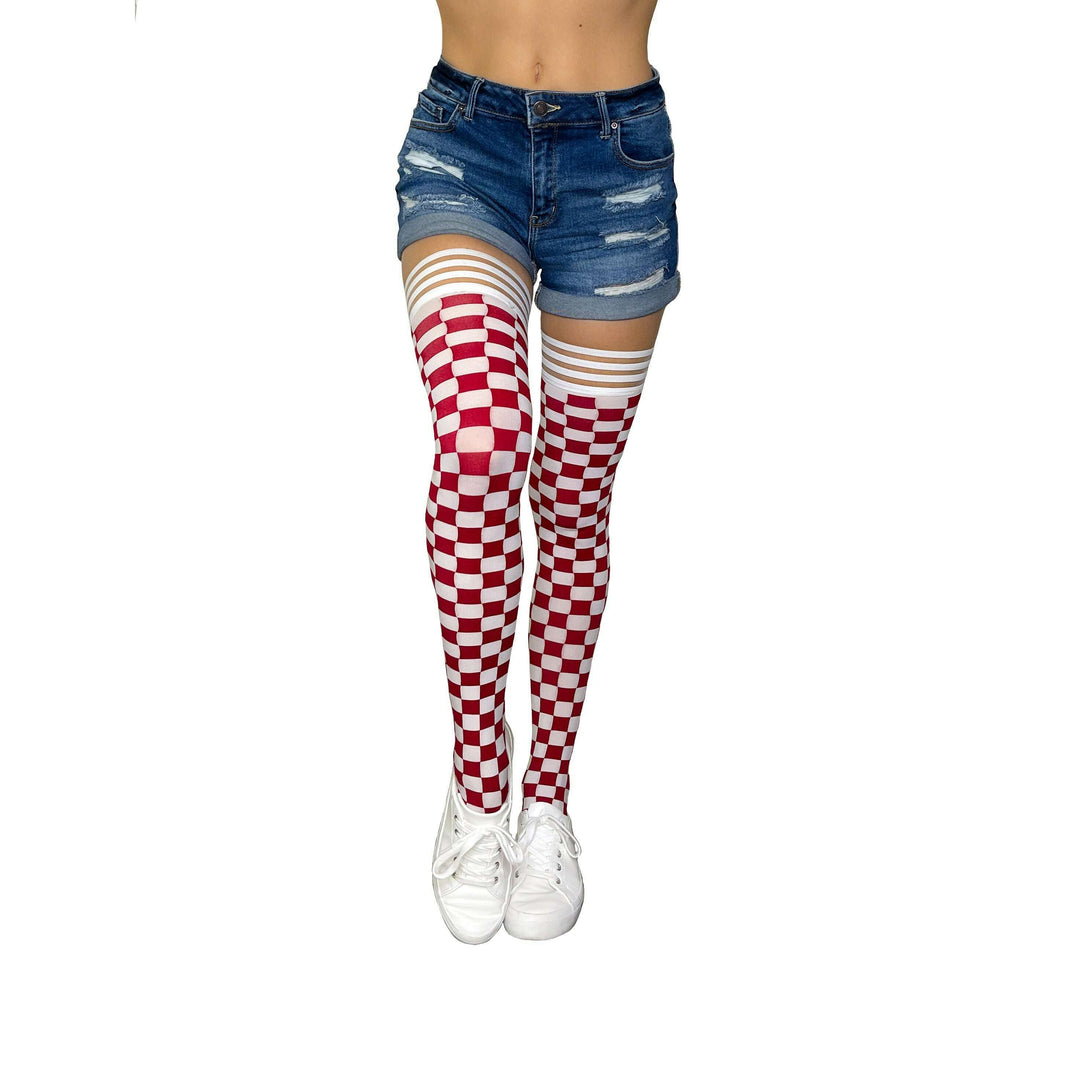 Game Day! - Crimson / Burgundy / Cardinal Shade & White Thigh-Highs