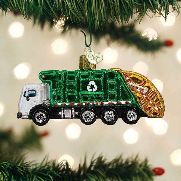 Old World Christmas Garbage Truck Blown Glass Ornament