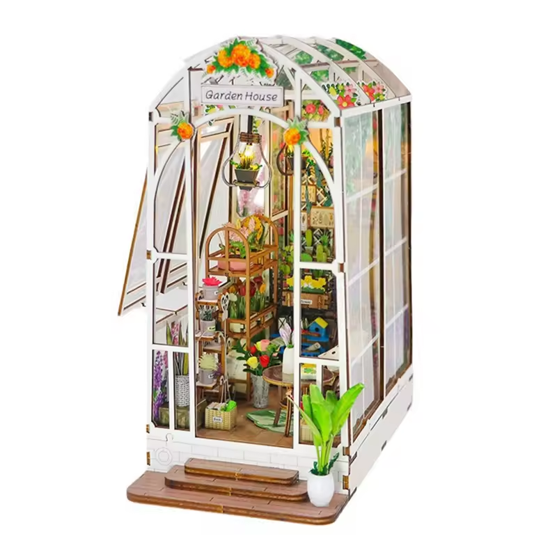 Garden House Dollhouse Kit - Miniature Wizardi Roombox Kit with LED Light F07M51-81-M2313