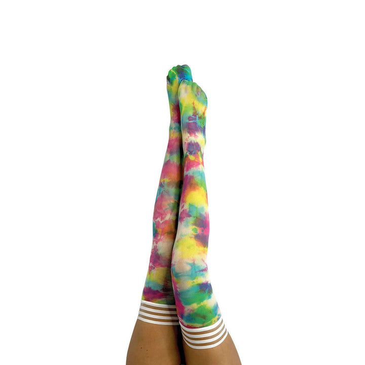 Gilly: Rainbow Tie Dye Thigh-Highs. Petite to Plus Size
