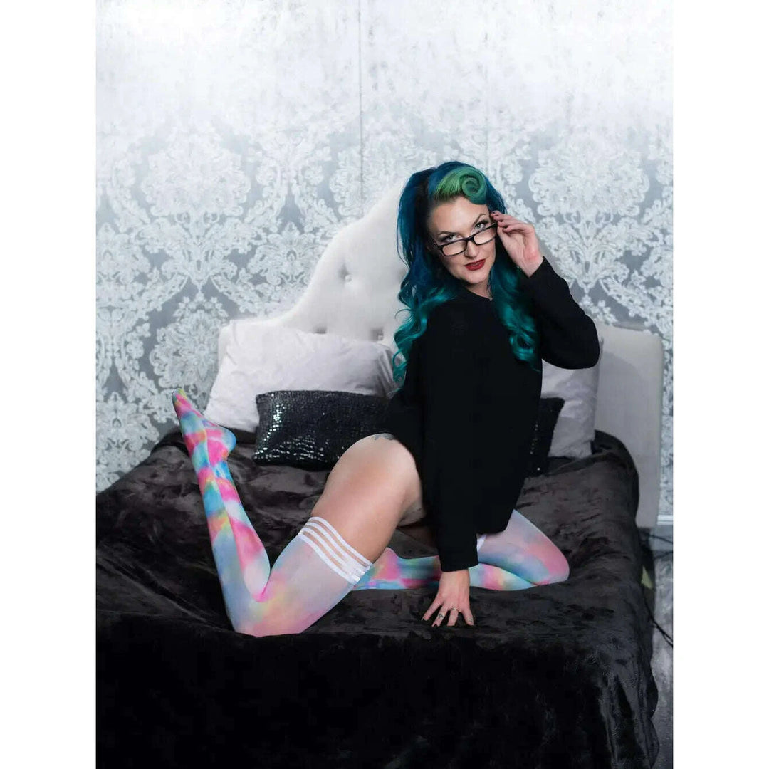 Gilly: Rainbow Tie Dye Thigh-Highs. Petite to Plus Size