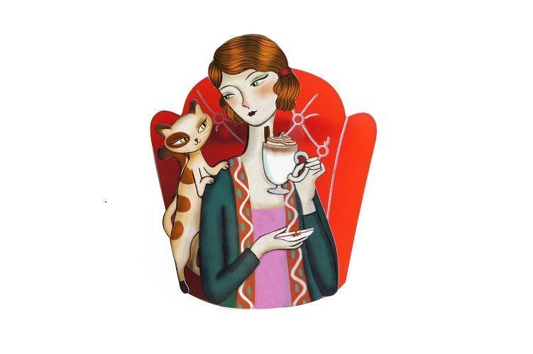 Girl and Cat with Eggnog Brooch by Laliblue - Quirks!