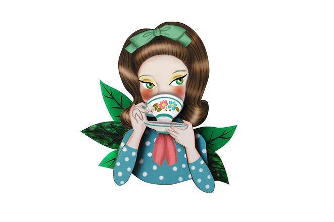 Girl Drinking Tea Brooch by LaliBlue - Quirks!