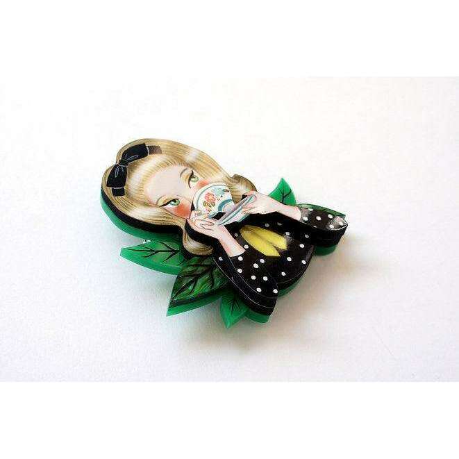 Girl Drinking Tea Brooch by LaliBlue - Quirks!