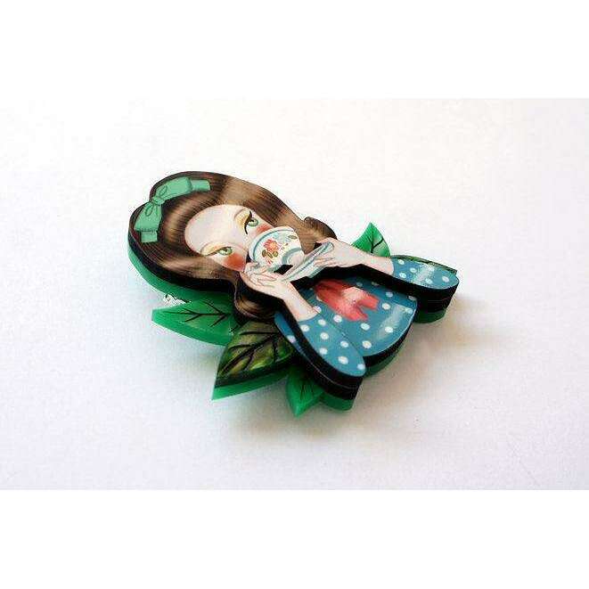 Girl Drinking Tea Brooch by LaliBlue - Quirks!