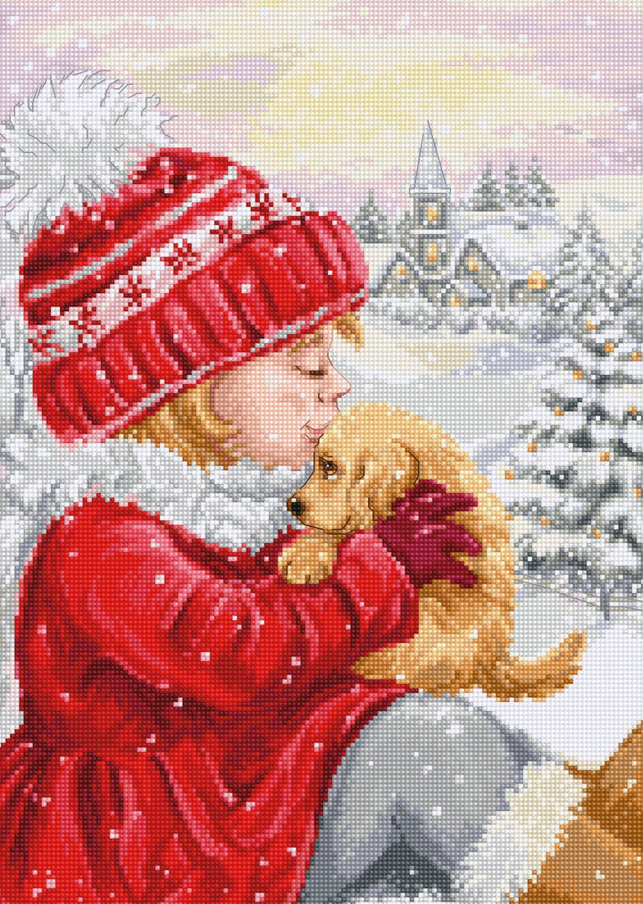 Girl Kissing Puppy BU5027l Counted Cross-Stitch Kit