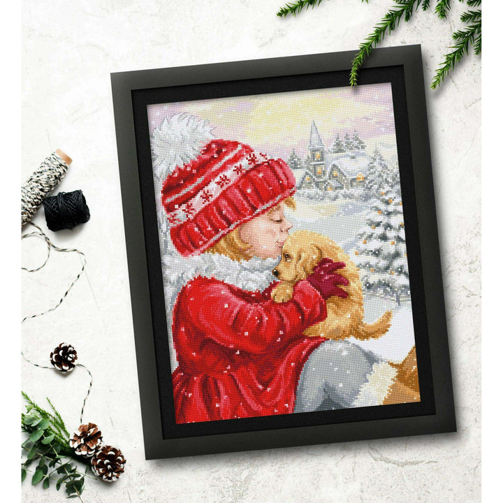 Girl Kissing Puppy BU5027l Counted Cross-Stitch Kit