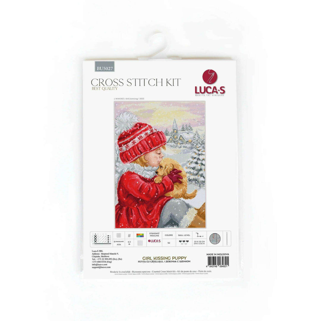 Girl Kissing Puppy BU5027l Counted Cross-Stitch Kit