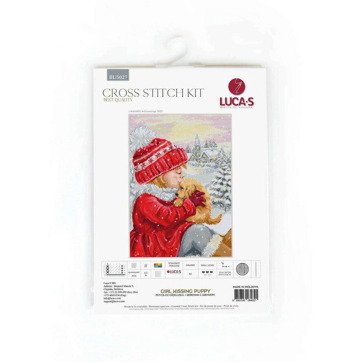 Girl Kissing Puppy BU5027l Counted Cross-Stitch Kit