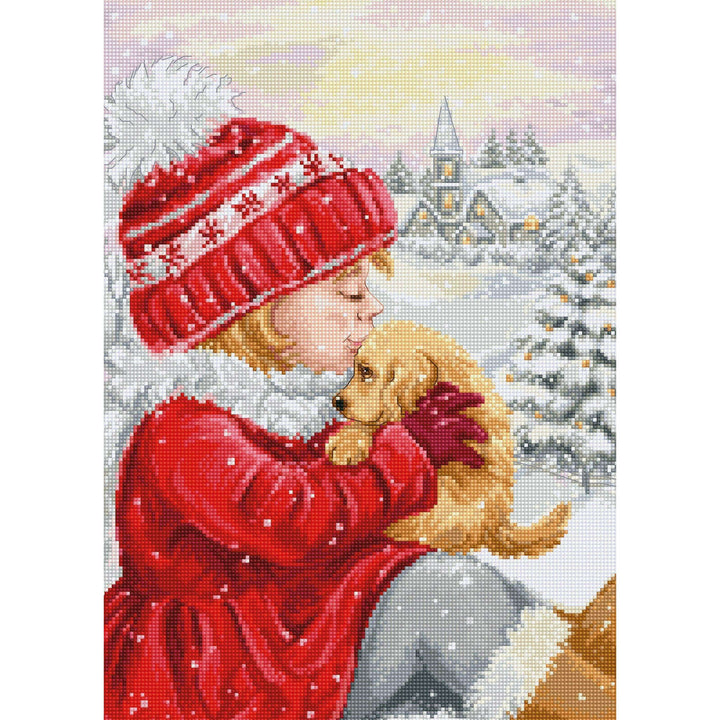 Girl Kissing Puppy BU5027l Counted Cross-Stitch Kit