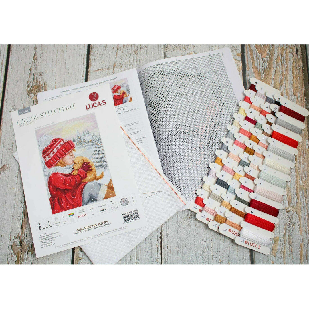 Girl Kissing Puppy BU5027l Counted Cross-Stitch Kit