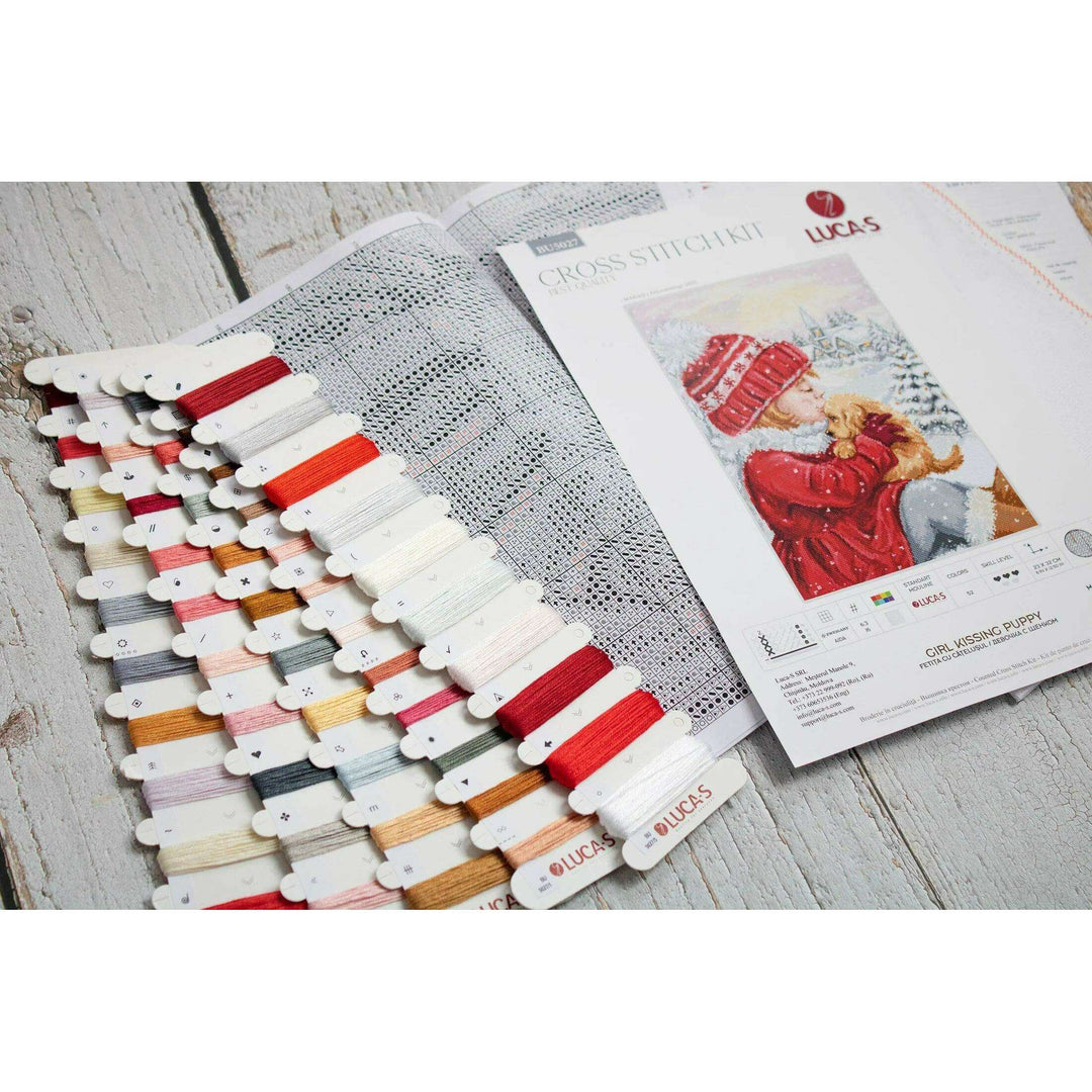 Girl Kissing Puppy BU5027l Counted Cross-Stitch Kit
