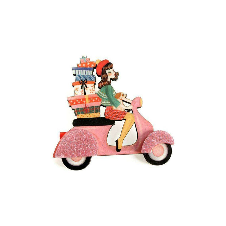 Girl on Scooter with Gifts Brooch by Laliblue - Quirks!