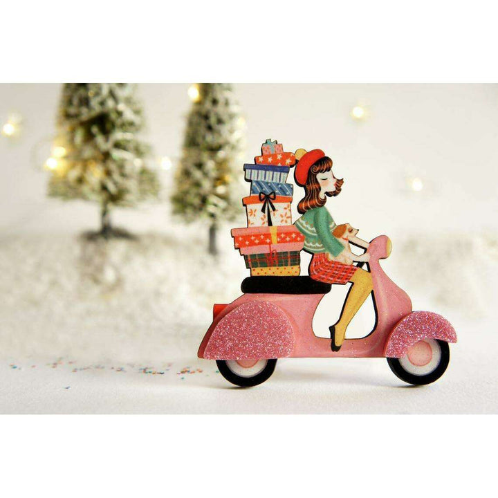 Girl on Scooter with Gifts Brooch by Laliblue - Quirks!