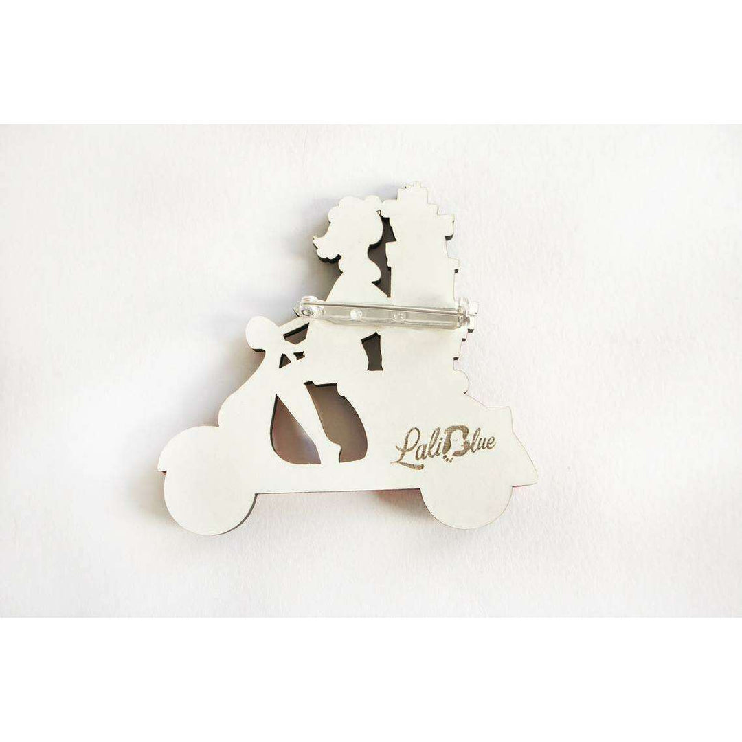 Girl on Scooter with Gifts Brooch by Laliblue - Quirks!